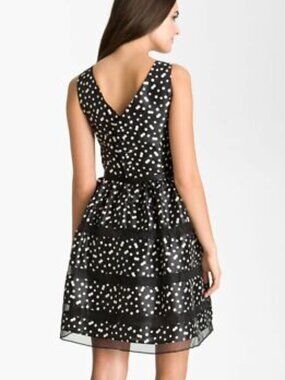 Coldwater Creek Taylor Taffeta Fit And Flare Dress Black Ivory Polka Dot Size 12
